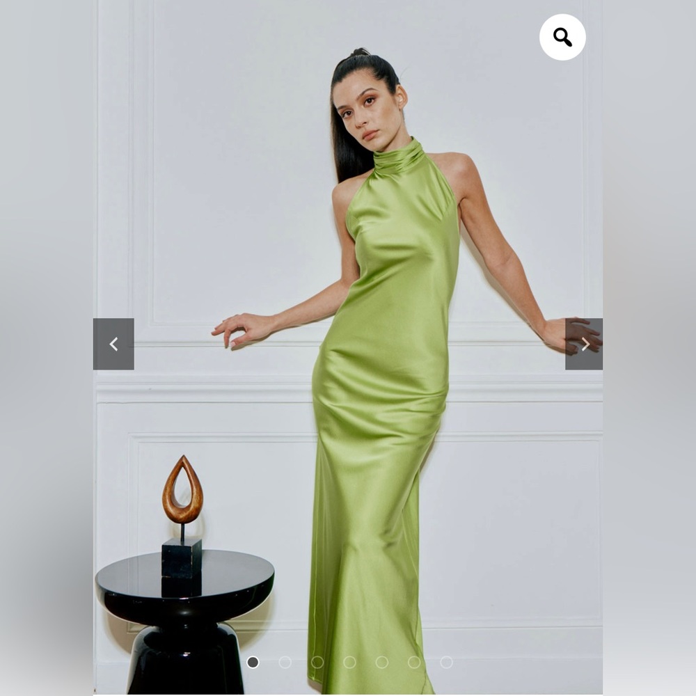 Silk Maison - Lime Halter Cocktail Silk Dress